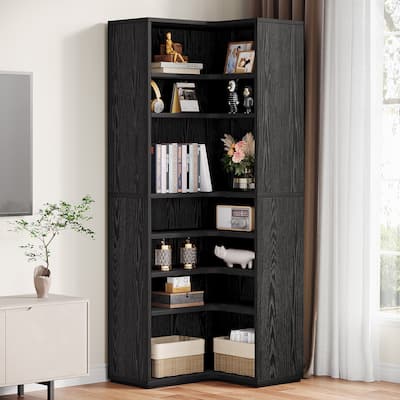 9-Tier Corner Shelf, 65" Tall Modern Corner Bookshelf Bookcase
