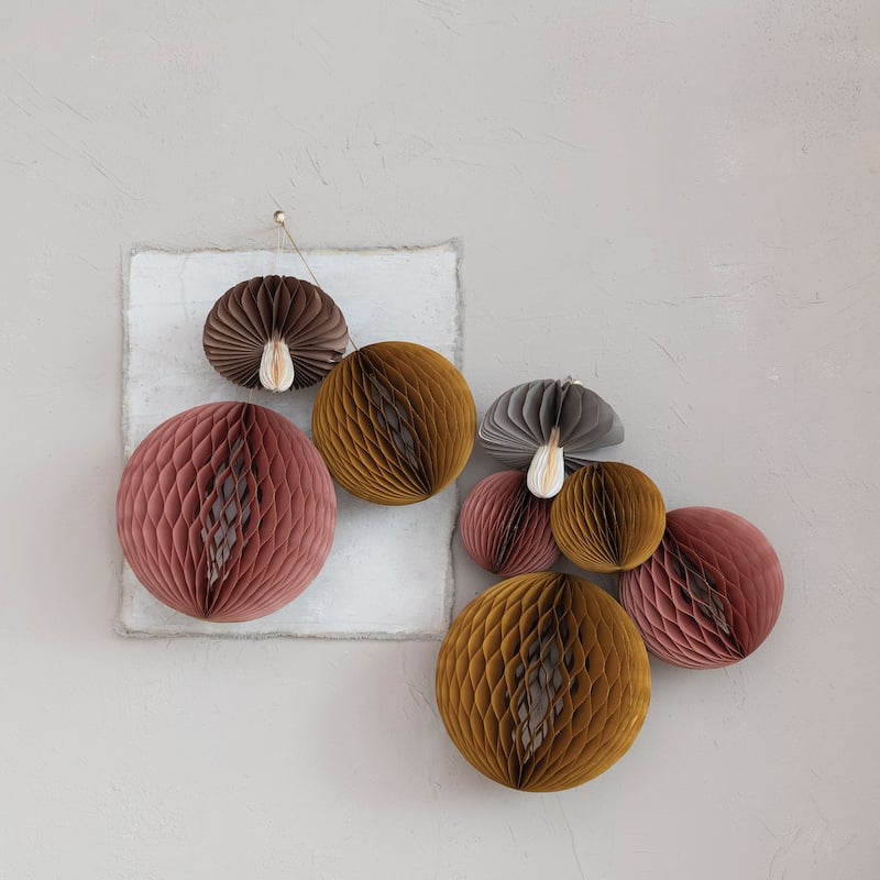 Paper Folding Honeycomb Mushroom Ornament with Glitter Edge, Set of 2