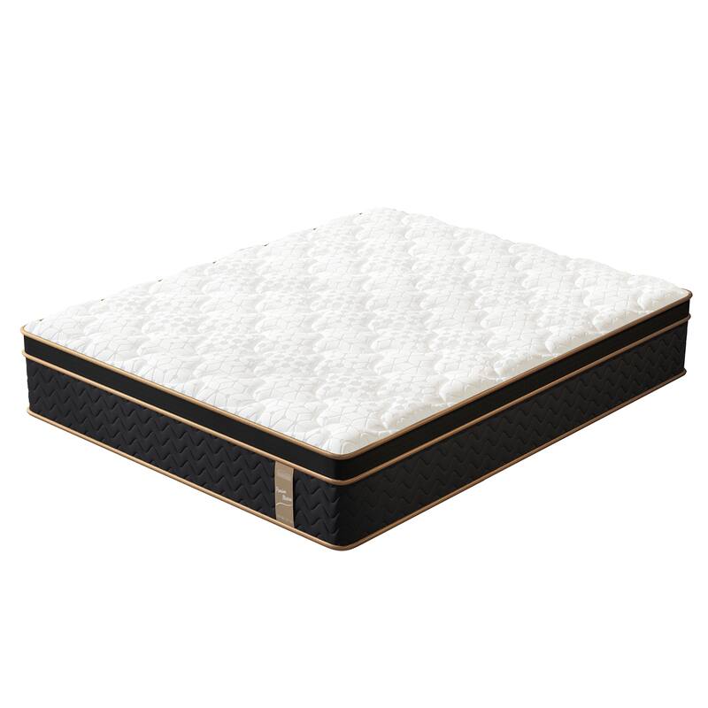 10" King Plush Mattresses with Encased Coils&Gel Memory Foam,Fiberglass-Free,Motion Isolation-Edge Support,Mattress in a Box - White/Black
