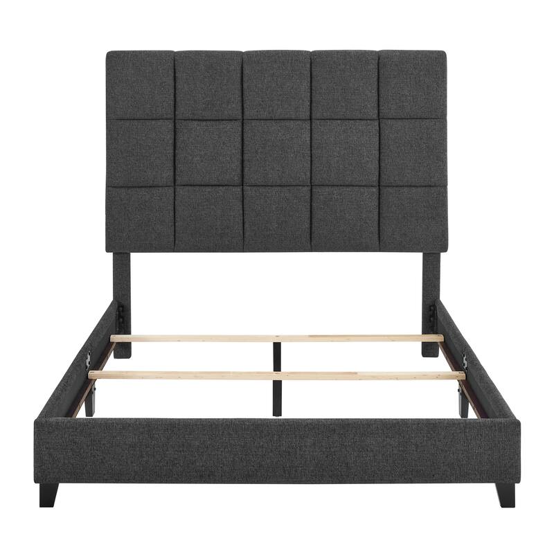 Grey Upholstered Queen Size Platform Bed with Headboard