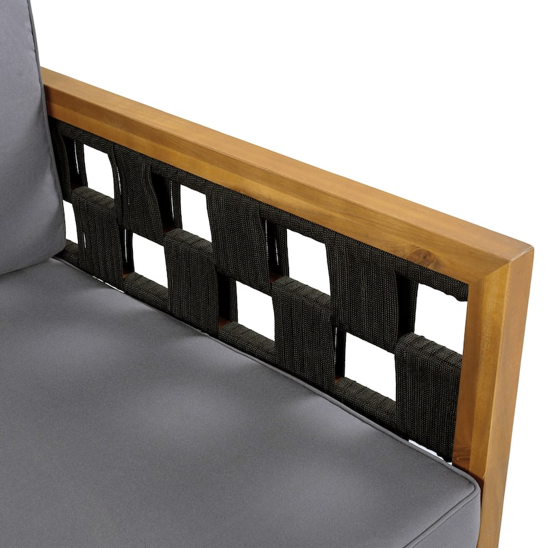 Christopher Knight Home - Modern Outdoor Patio Acacia Wood 3-Seater Daybed Sofa with Cushions, Rope Square Armrest & Teak Finish