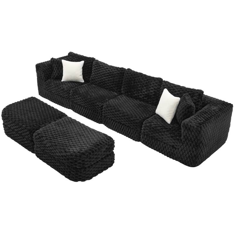 GDFStudio - 135" 6-Seat Modular Bubble Velvet Boneless Sectional Sofa