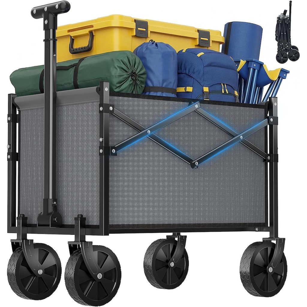 Collapsible Wagon Cart with Wheels 220 lbs Capacity, Heavy Duty Mini Foldable Portable Wagon for Camping, Garden
