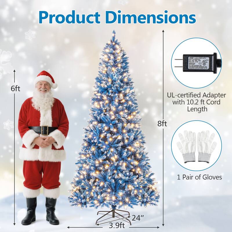 Gymax Pre-Lit Artificial Christmas Tree Blue Hinged Xmas Tree w/