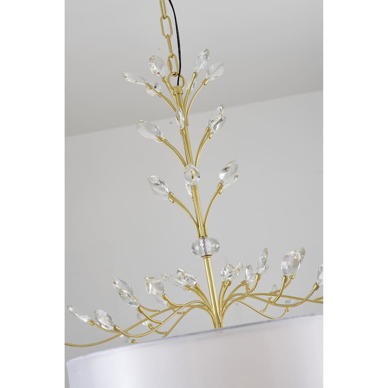 6-Light Aged Silver Branch Chandelier With A Fabric Shade And Crystals