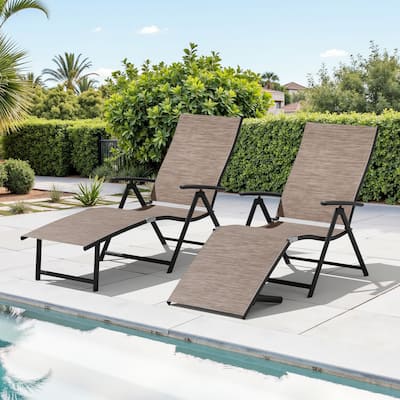Outdoor Aluminum Folding Recliner Adjustable Chaise Lounge Chairs - See Picture