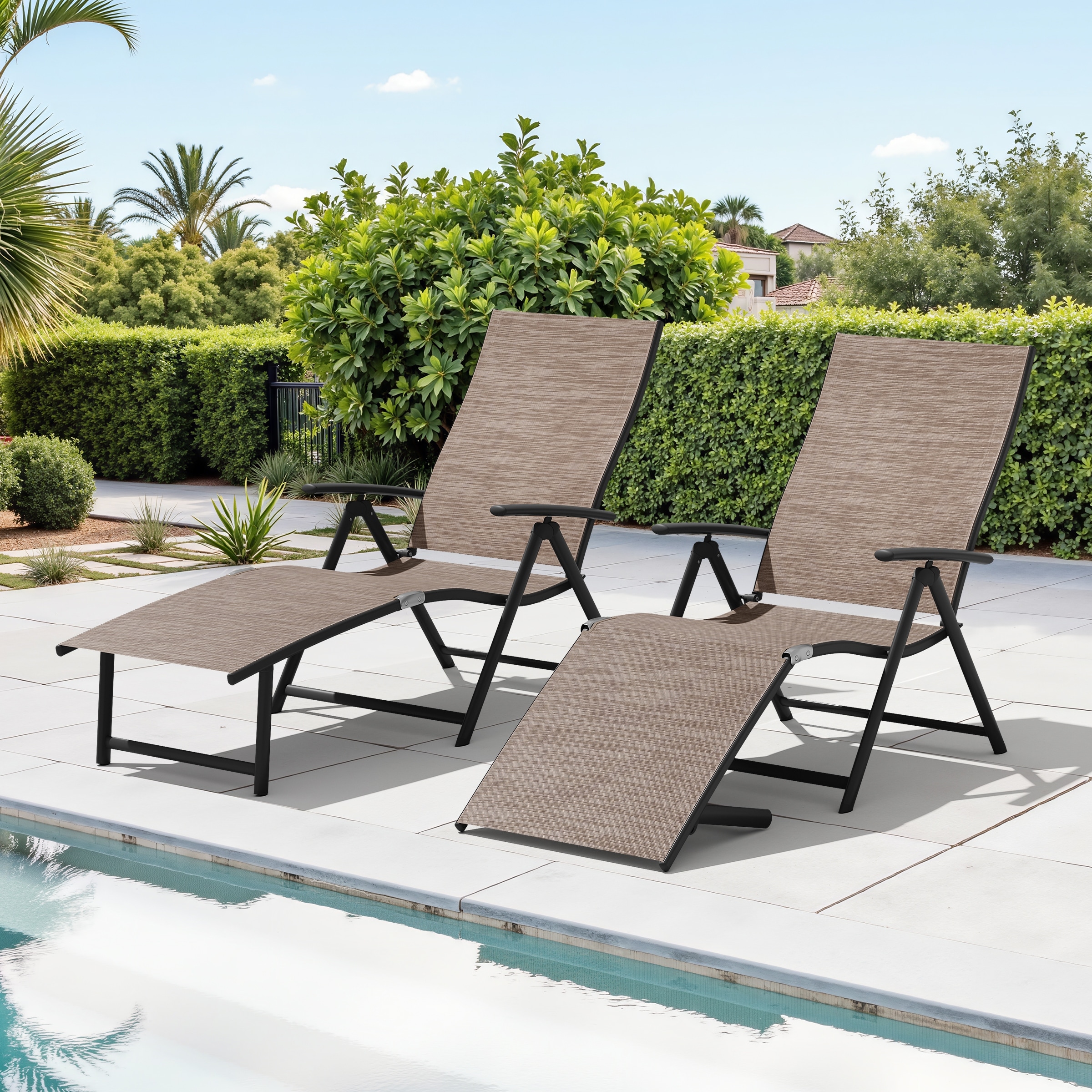 Set of 2/4 Outdoor Patio Aluminum Folding Recliner Adjustable Chaise Lounge Chairs - See Picture