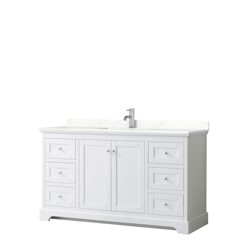 Avery 60-inch Single Vanity, Quartz Top - White, Chrome Trim, Giotto Quartz Top