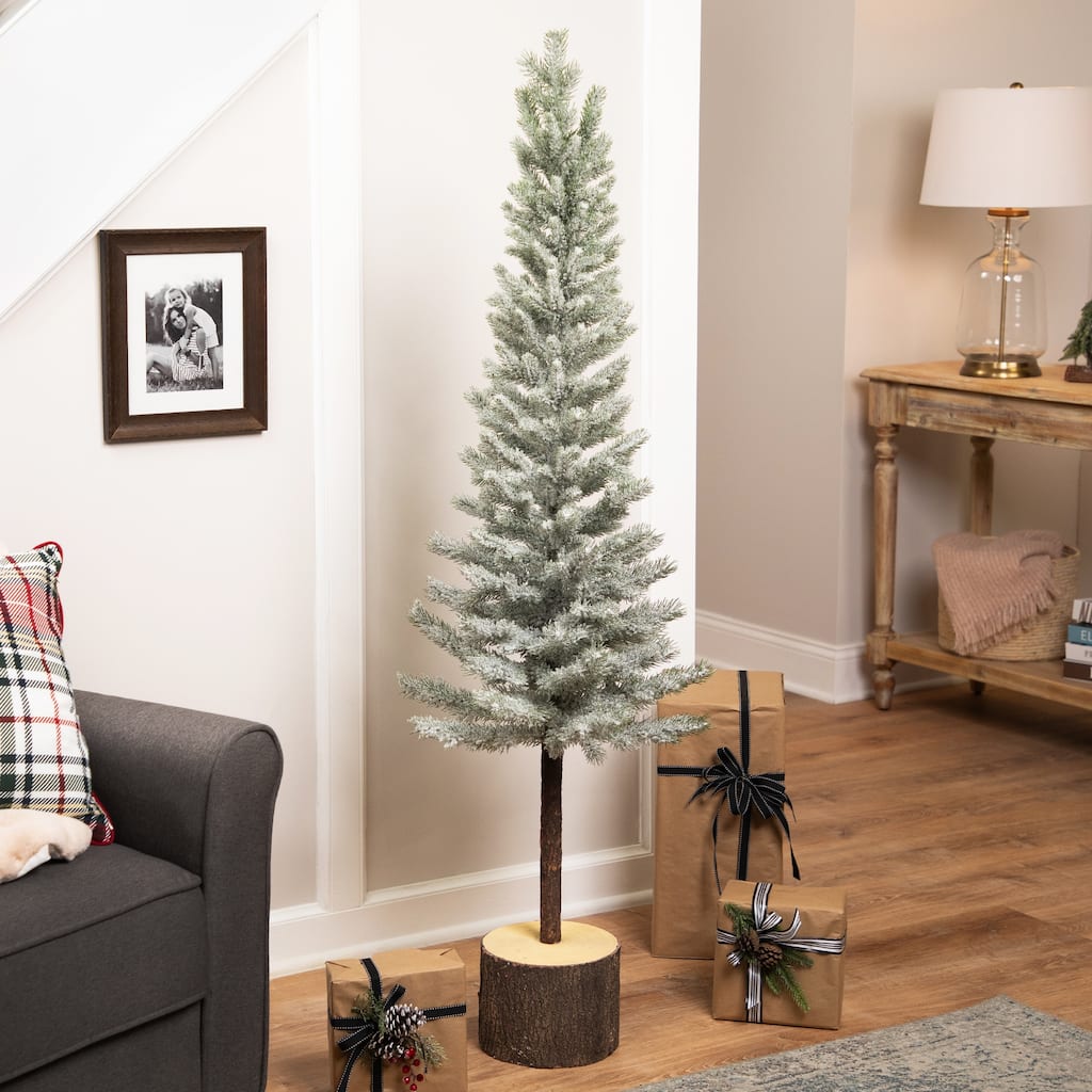 Slim Flocked Norfolk Pine Artificial Christmas Tree - 4.5' - Unlit