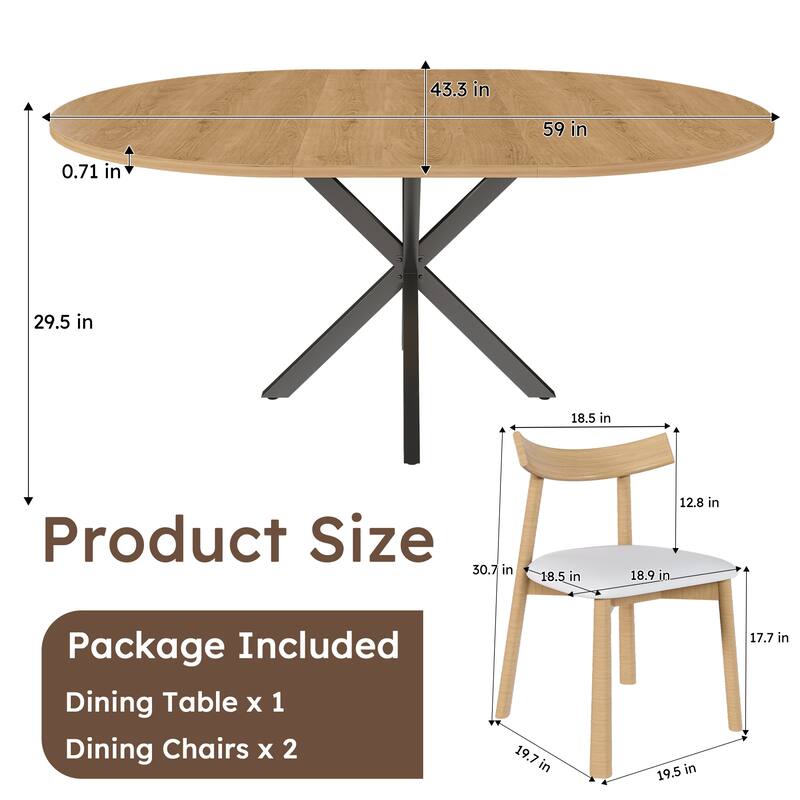 Extendable Round Dining Table Set for 2-6: 43" to 58" Oak Finish Expandable Table with Carbon Steel Base & Wood Chairs