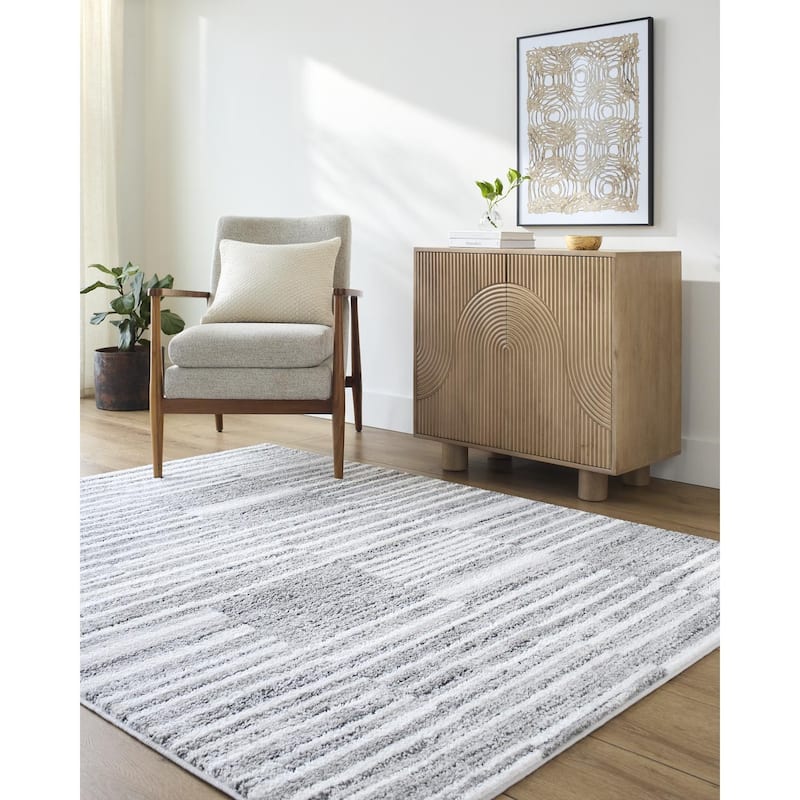 Livabliss Modern & Contemporary Andorra Plus Stripe Area Rug - 7'10" x 10' - Grey/Black