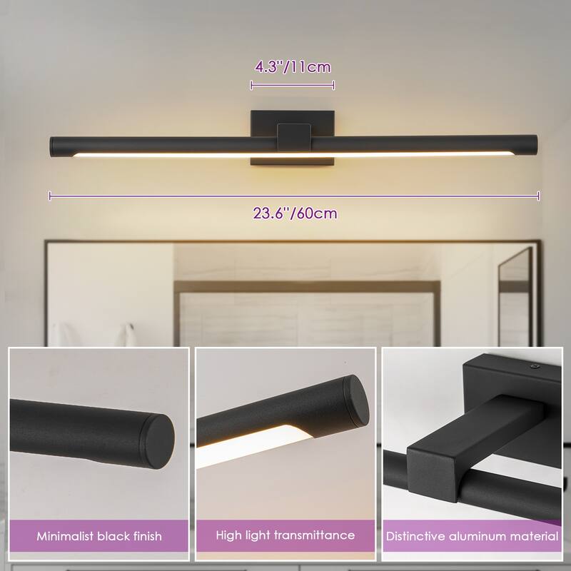 1-light 23.6 in. Modern Linear Cylinder Strip Wall Sconce Dimmable Tube Integrated LED Bathroom Vanity Light