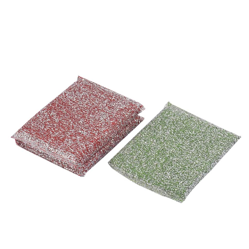 Garage Home kitchen Dish Bowl Pot Cup Scrub Pads Cleaner 3pcs - Green,Red,Silver - 4.7" x 3.5" x 0.6"(L*W*T)