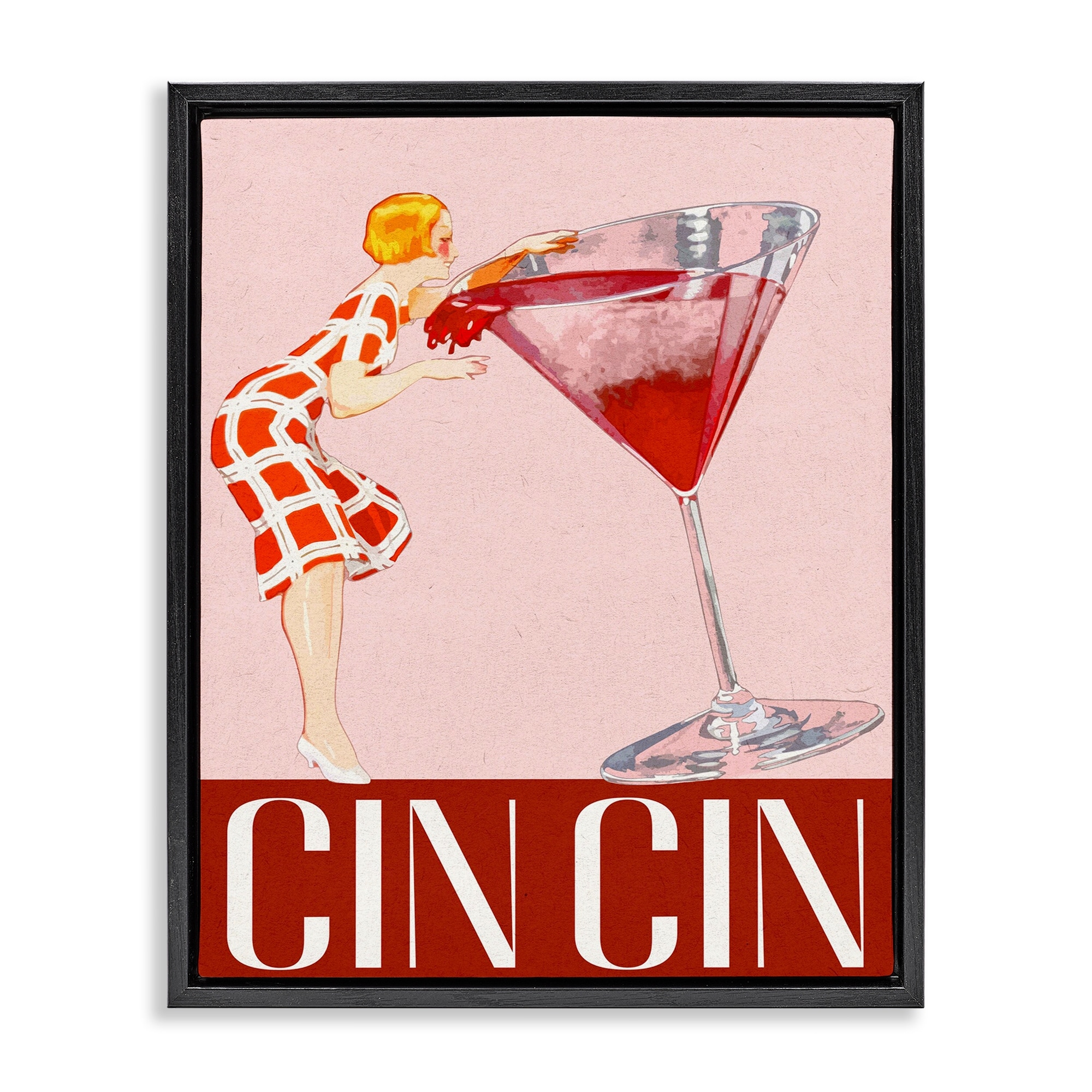 Stupell Retro Woman & Cocktail Framed Floater Canvas Wall Art Design By Lil' Rue