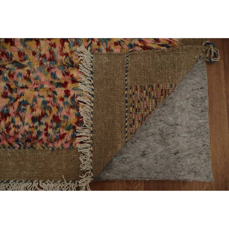 Hand Knotted Oriental 100% Wool Carpet Tribal Checkered Pink Moroccan Area Rug - 10' 7'' X 8' 5''