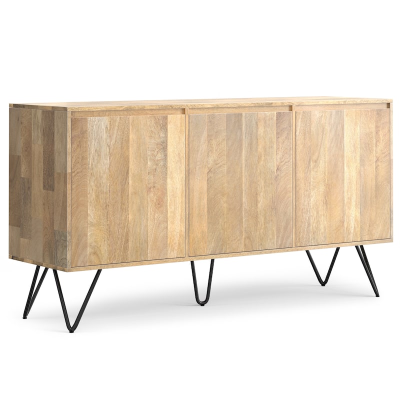 WYNDENHALL Moreno SOLID MANGO WOOD and Iron 60 x 18 inch Rectangle Contemporary 3 Door Sideboard Buffet - 60 inch Wide