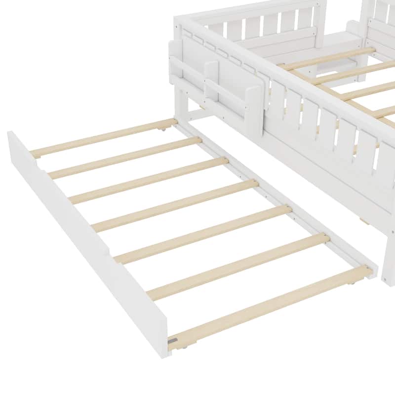 Full/Twin Loft Bed with Bookshelves, Safety Stairs & Trundle