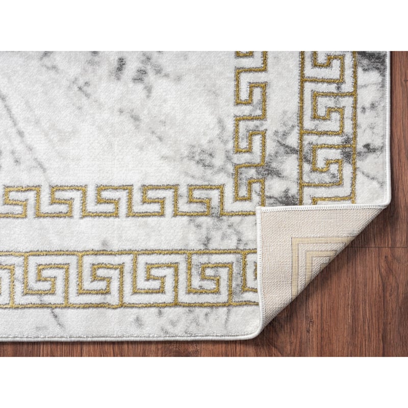 Brooklyn Collection Abstract Grey/Gold Border Area Rug