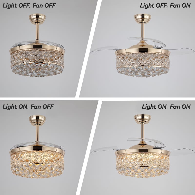 Kviflon 48'' Retractable Ceiling Fan with Lights and Remote 6 Speed, 3 Light Change Retractable Blade Chandelier Ceiling Fan