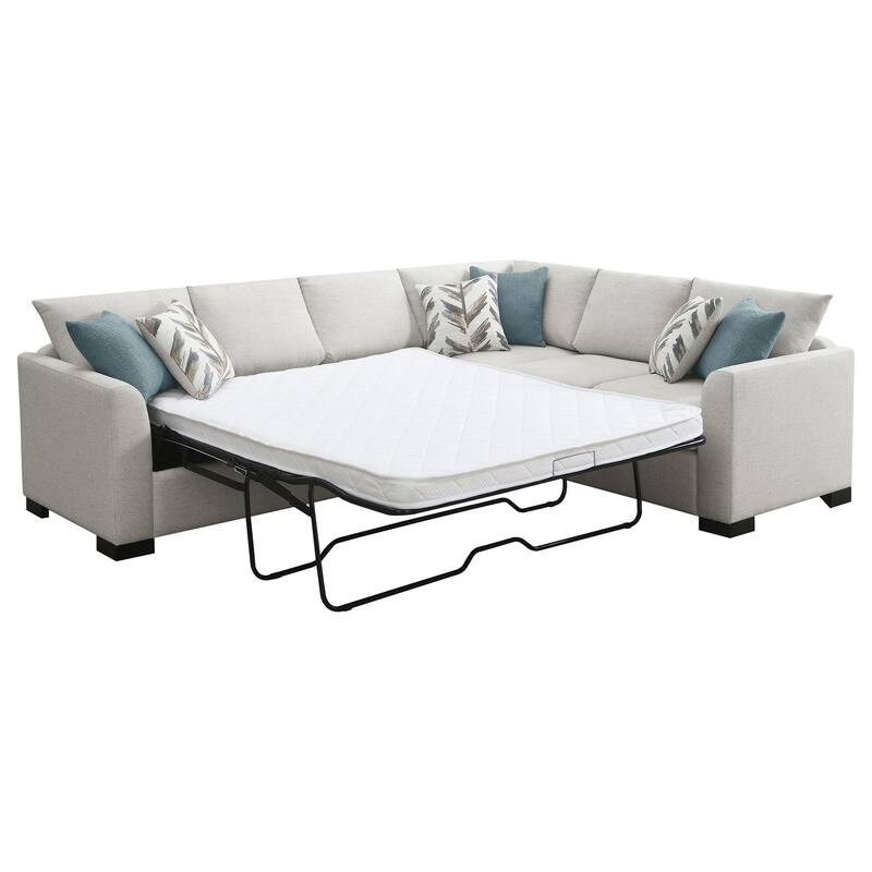 Ashlee Sleeper Sectional Sofa, Greige Chenille, 6 Pillows, 111 Inch