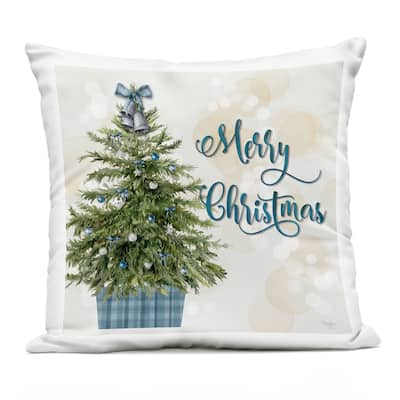 Stupell Christmas Tree in Plaid Stand Printed Outdoor Throw Pillow Design by Mollie B.