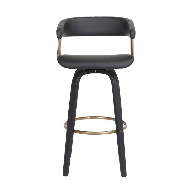 HomeRoots 31" Black Faux Leather Swivel Bar Height Bar Chair