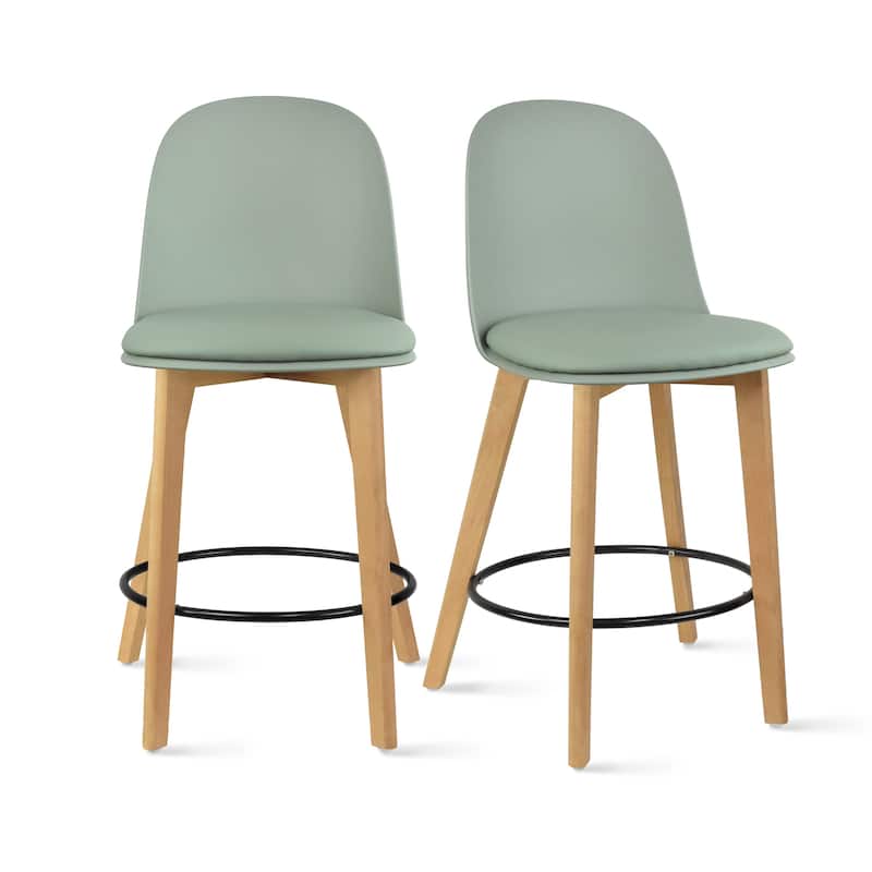 Set of 2 Designer Eiffel Chairs Counter Stools With Backs Side Molded Shell Kitchen Office Dining Dowel Bar Patio - Cushion_Green