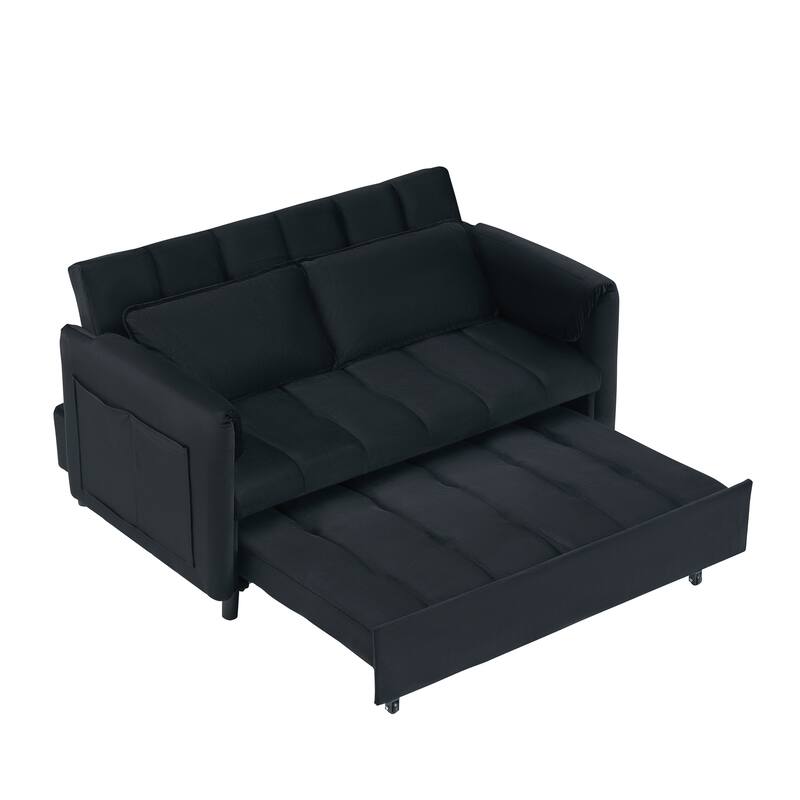 Modern Velvet Sofa, Sofa Pull-Out Bed, Small Love Seat Casual Sofa With Back, Pillow, Pockets, 3 In 1 Convertible Sleep Sofa Bed
