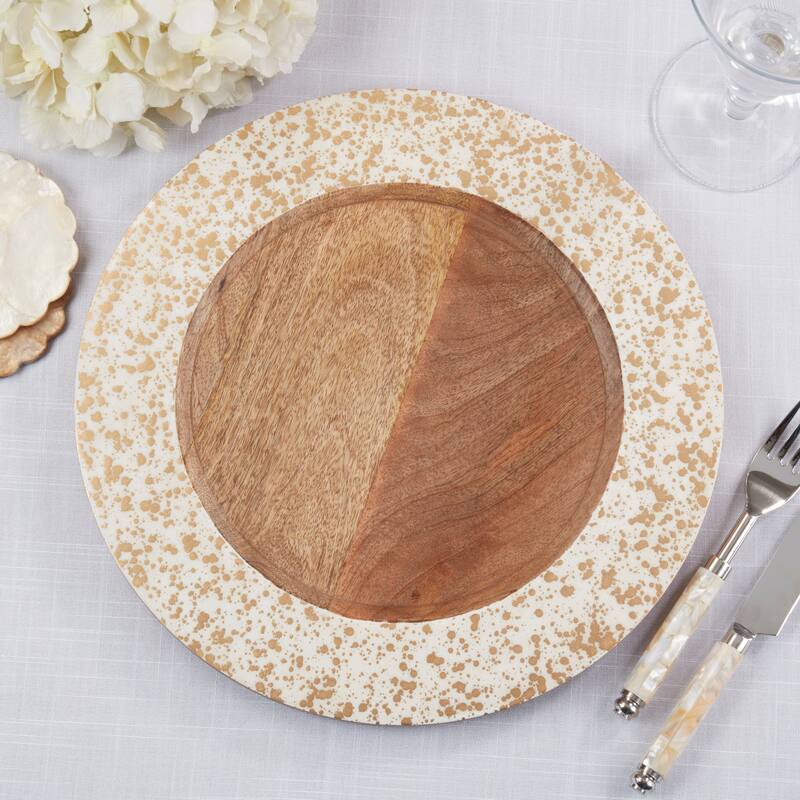 Decorative Mango Wood Charger Plates with Textured Rim (Set of 4) - Round Table Chargers for Dining & Entertaining, 13"