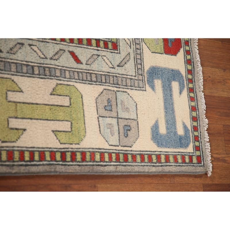 Traditional Grey Kazak Area Rug Hand-Knotted Bedroom Wool Carpet - 6'10" x 9'10"