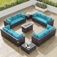preview thumbnail 26 of 28, Kullavik 15PCS Outdoor Patio Furniture Set with Fire Pit Table & Glass Top Coffee Table Turquoise