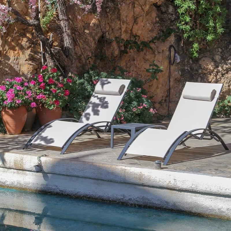 PURPLE LEAF Patio Chaise Lounge Set Outdoor Beach Pool Sunbathing Lawn Lounger Recliner Chair Side Table Included