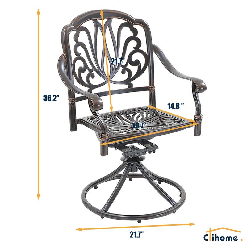 5-Piece Cast Aluminum Patio Dining Set with 4 Swivel Chairs