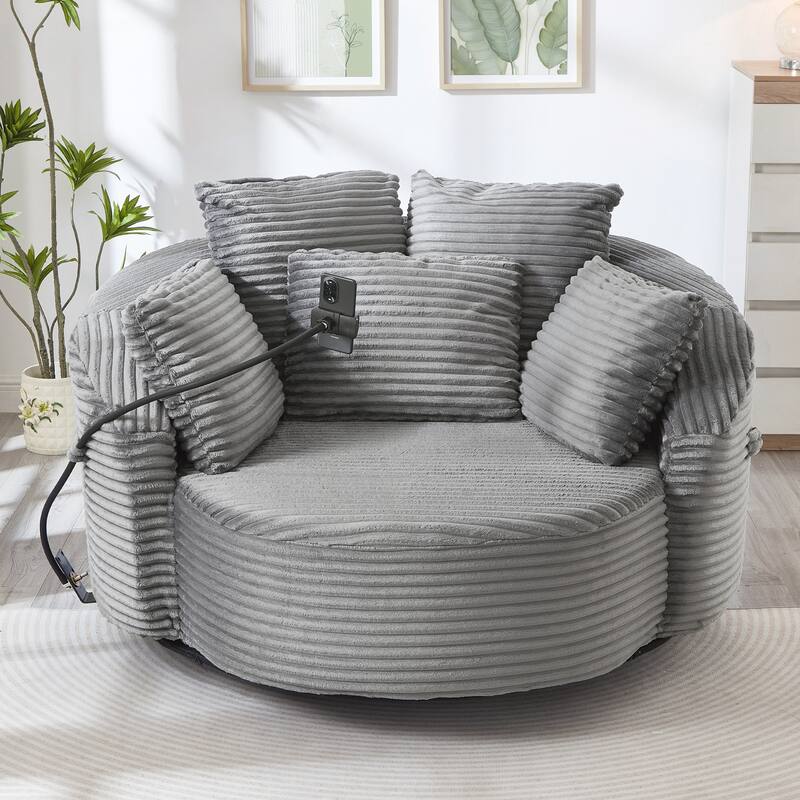360° Swivel Chair Accent Barrel Chair Corduroy Round Sofa Chair
