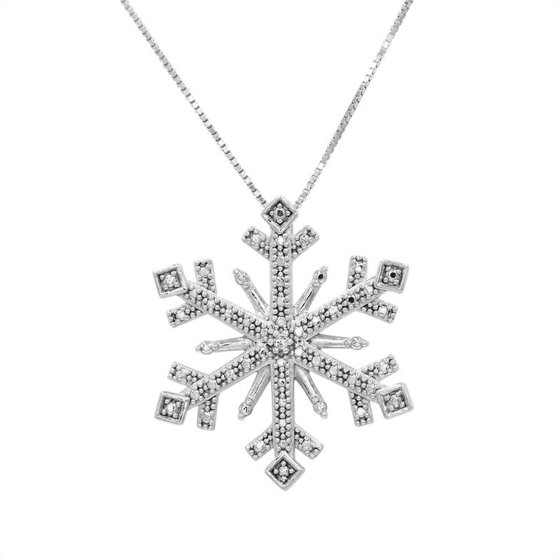 Diamond Snowflake Pendant in Sterling Silver on an 18 inch Sterling Silver Box Chain