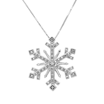 Diamond Snowflake Pendant in Sterling Silver on an 18 inch Sterling Silver Box Chain