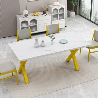 Modern Square Dining Table with Printed Black Marble Table Top