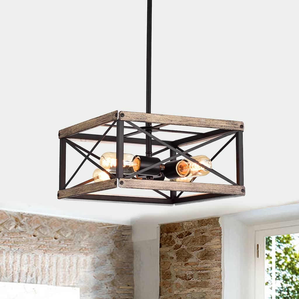 Henry Matte Black 4-Light Open Metal Geometric Cage Chandelier