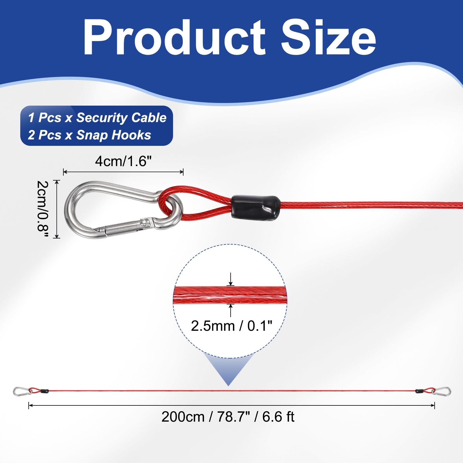 Security Steel Cable with Snap Hook Coated Flexible Double Loop Wire Rope Bike Cable Lock for Outdoor Luggage
