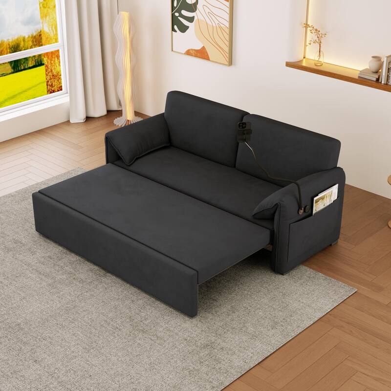 Convertible 63-inch Velvet Sofa Bed with Three Adjustable Modes - Comfortable Sofa, Lounge, and Double Bed for Home or Office