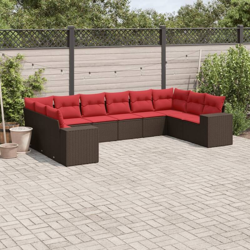 vidaXL 10/11 Piece Patio Sofa Set with Cushions Black/Brown/Gray Poly Rattan - 24.4 x 24.4 x 27.2