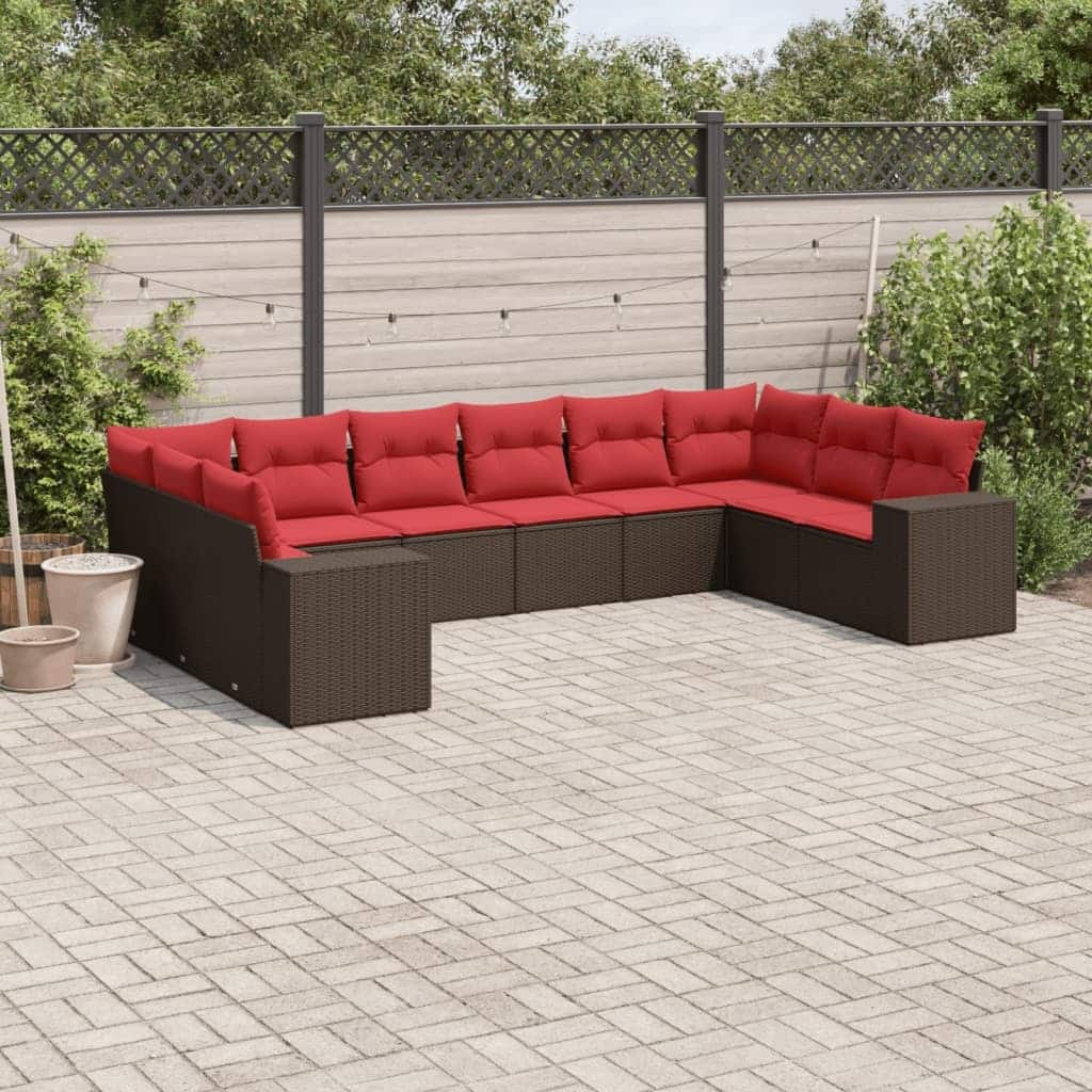 vidaXL 10/11 Piece Patio Sofa Set with Cushions Black/Brown/Gray Poly Rattan - 24.4 x 24.4 x 27.2