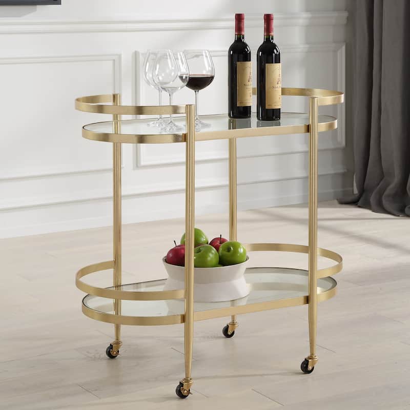 2 Tier Mirrored Top Bar Serving Cart - 33.5" - Gold