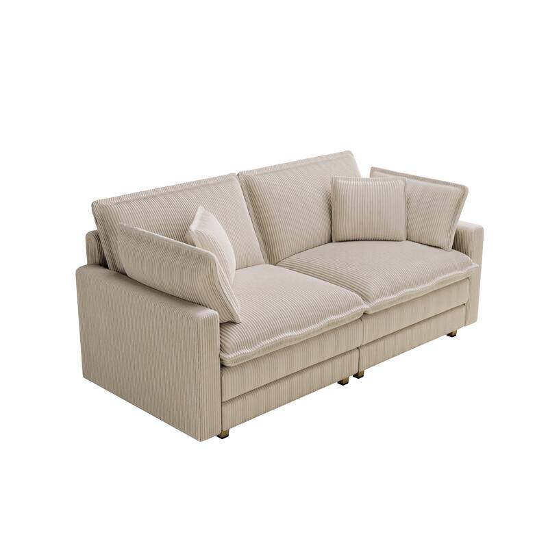 96" Corduroy Modern Classic 3-Seater Sofa - Deep Seat,With 4 Pillow For Living Room