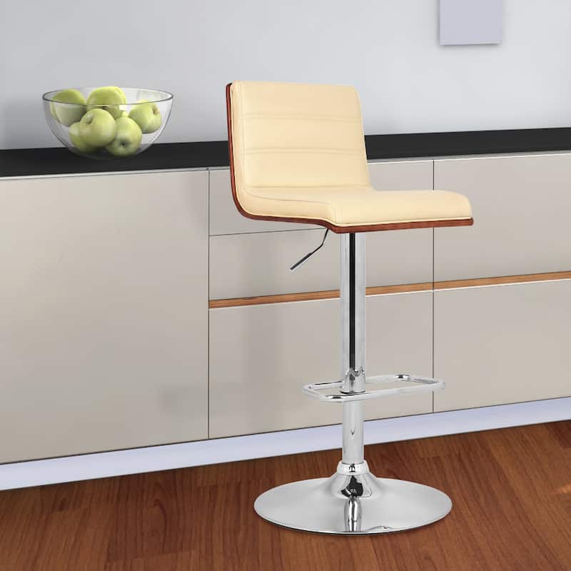 23" Modern Cream Faux Leather Seat Adjustable Swivel Bar Stool with Footrest and Chrome Base - 42"H x 14"W x 15"D