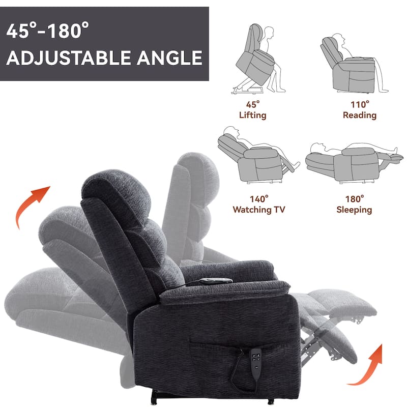 Casual Chenille Dual Motor Power Lift Recliner Chair for Elderly, Electric Sofa Chair with Heat Massage, Lving Room Single Sofa