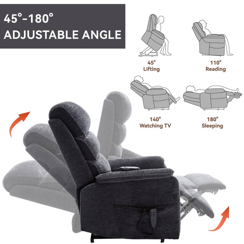 Dual Motor Power Lift Recliner Upholstery Armchair Heat Massage Sofa with Timer Control and Side Pockets, Power Remote