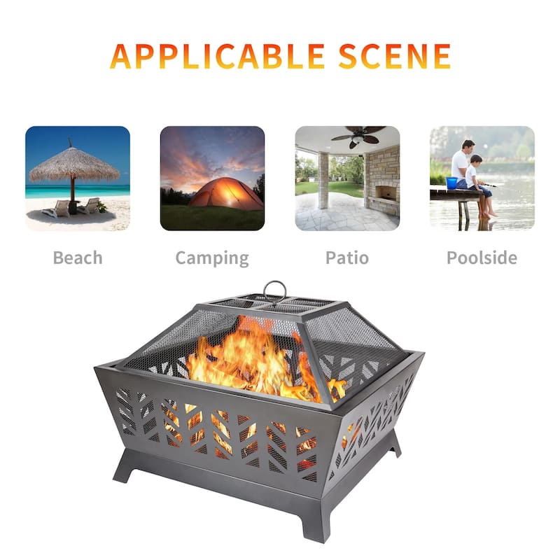23'' H x 26'' W Rhombic Wood Burning Outdoor Iron Fire Pit