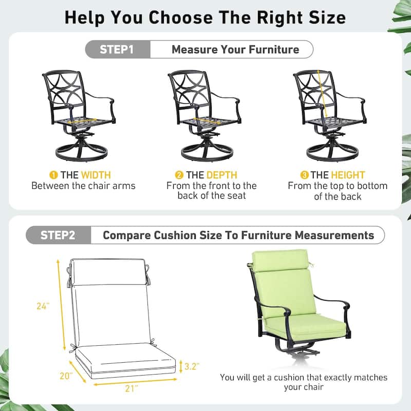 Aoodor Outdoor High Back Dining Chair Cushion Set, 44"x21"x3.2", Set of 4 - 44"x21"x3.2"