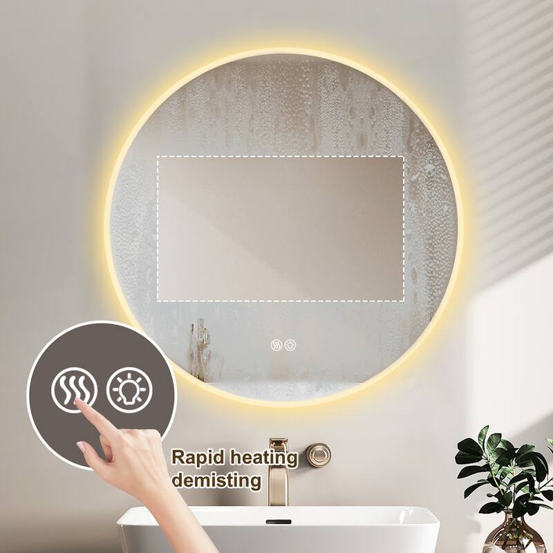 Round LED Bathroom Mirror - Wall-Mounted, Anti-Fog, Adjustable Color Temperature, Dimming - Silver